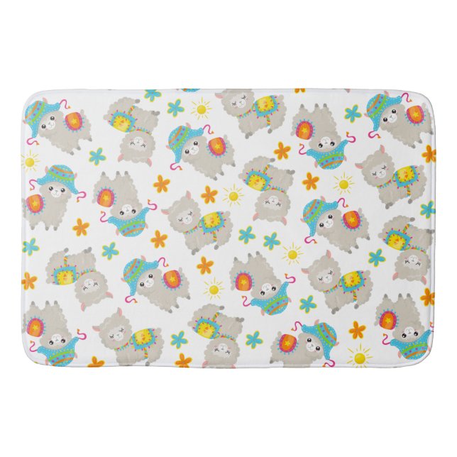 Tapis De Bain Motif De Llamas, Cute Llamas, Alpacas, Fleurs (Devant)