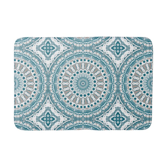 Tapis De Bain Motif de mandala moderne bleu et beige (Devant)