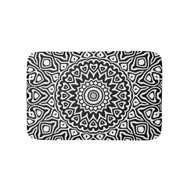 Tapis De Bain Motif de mandala moderne noir et blanc (Devant)