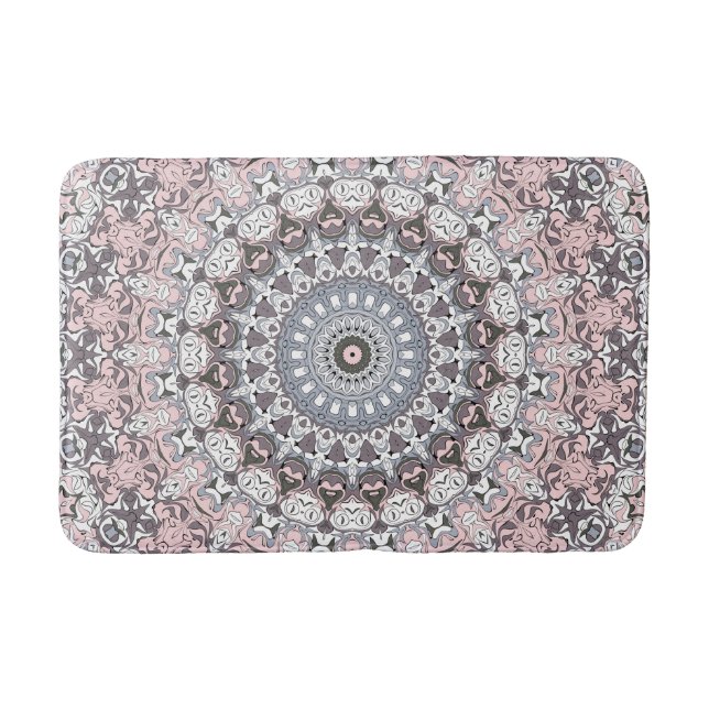 Tapis De Bain Motif de mandala rose gris et blanc (Devant)