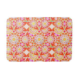 Tapis De Bain Motif de mandala, rouge de corail, rose, or