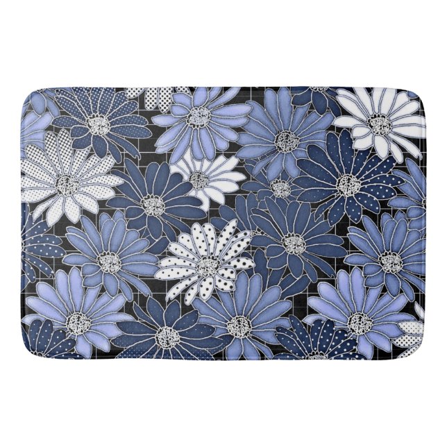 Tapis De Bain Motif de marguerite bleue et blanche (Devant)