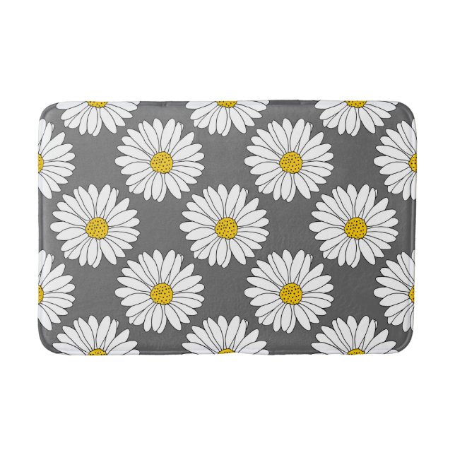 Tapis De Bain Motif de marguerite gris jaune blanc (Devant)