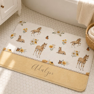 Tapis De Bain Motif de monogramme de fleur sauvage de cheval ora
