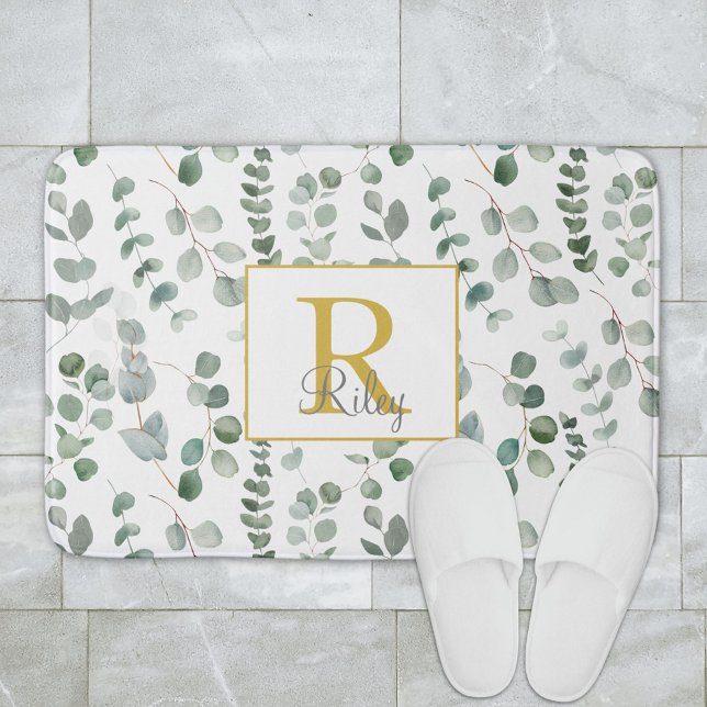 Tapis De Bain Motif de monogramme Eucalyptus (In situ bathroom floor)