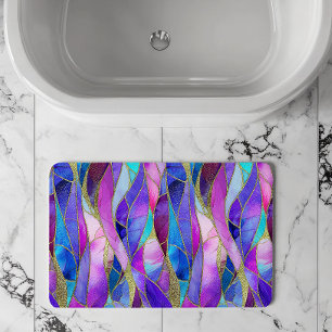 Tapis De Bain Motif de mosaïque de verre teinté violet et bleu