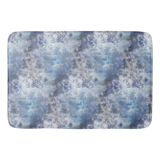 Tapis De Bain Motif de Noël bleu texturé de glace et de neige (Devant)