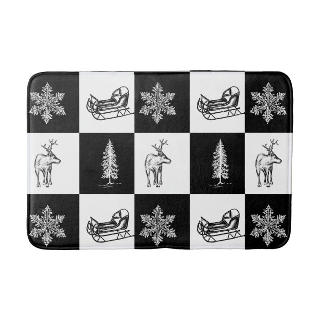 Tapis De Bain Motif de Noël moderne Festif noir et blanc (Devant)