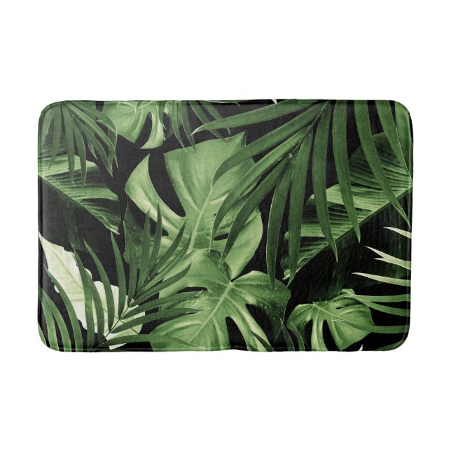 Tapis De Bain Motif de nuit des Feuilles de la jungle tropicale  (Devant)