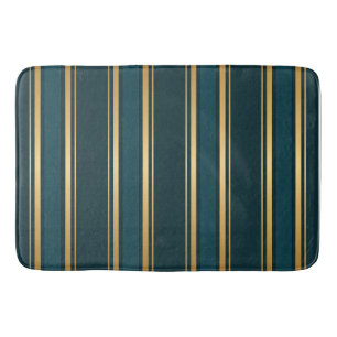Tapis De Bain Motif de papier cadeau rayé bleu vert or Luxe