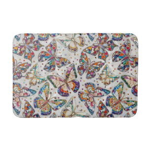 Tapis De Bain Motif de papillon en mosaïque coloré sur perle
