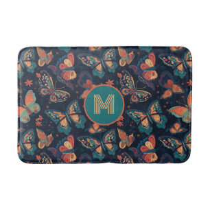 Tapis De Bain Motif de papillon monogramme personnalisé