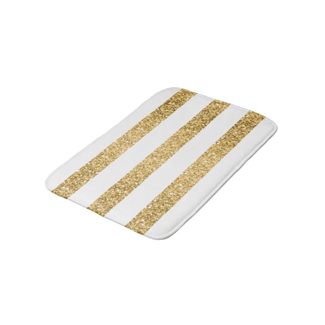 Tapis De Bain Motif de Parties scintillant or blanc rayures (Angle)