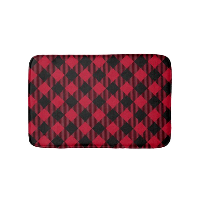 Tapis De Bain Motif de plaid de Buffalo de contrôle de rouge et (Devant)