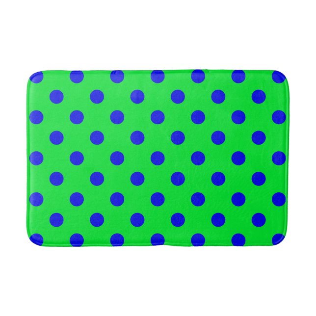 Tapis De Bain Motif de pois bleus sur fond vert  (Devant)