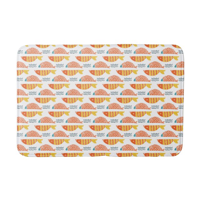 Tapis De Bain Motif de poissons de natation d'art populaire (Devant)