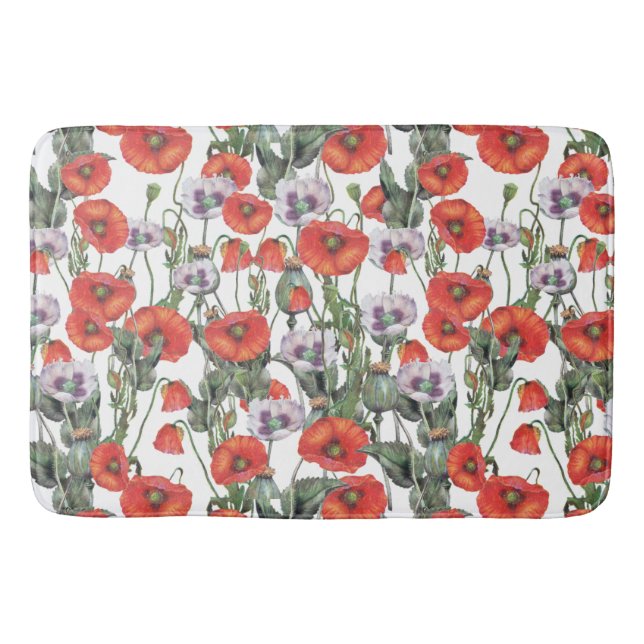 Tapis De Bain Motif de Poppies rouges et violettes (Devant)