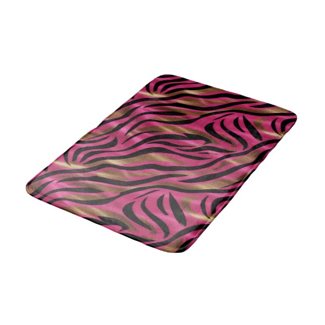 Tapis De Bain Motif de Poster de animal Black Pink Gold Zebra (Angle)