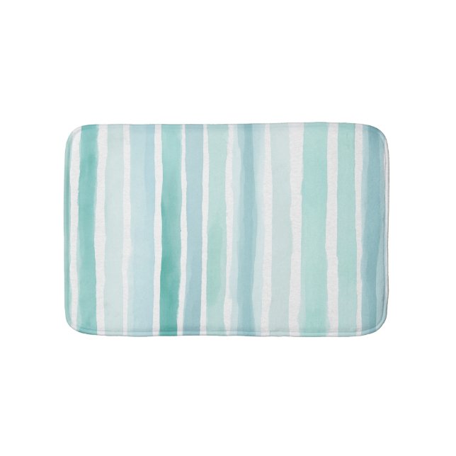 Tapis De Bain Motif de rayure verticale aqua aquarelle côtier  (Devant)