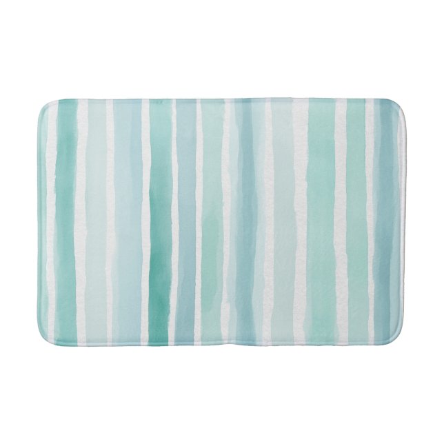 Tapis De Bain Motif de rayure verticale aqua aquarelle côtier  (Devant)