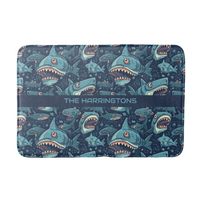 Tapis De Bain Motif de requins de nom personnalisé (Devant)