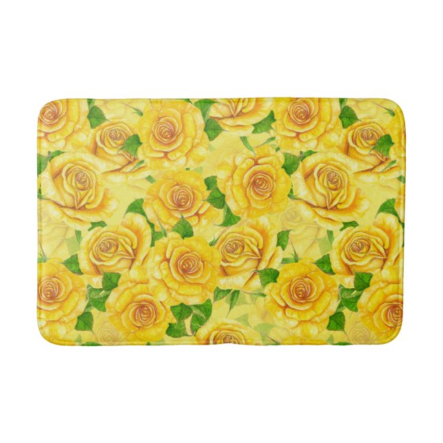 Tapis De Bain Motif de rose d'aquarelle jaune (Devant)