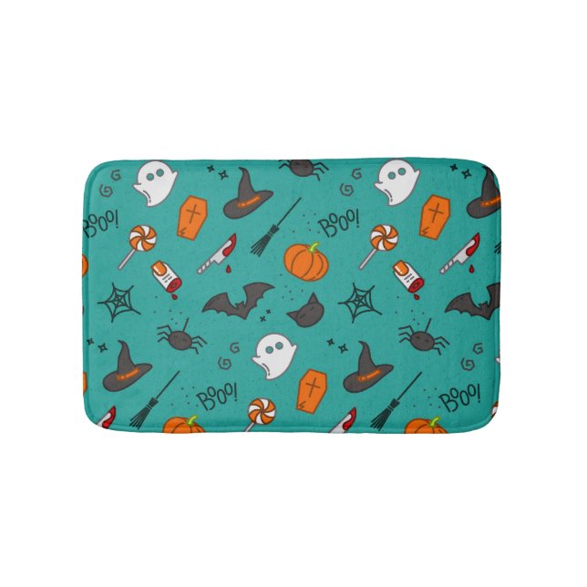 Tapis De Bain Motif de style plat Halloween Turquoise. (Devant)