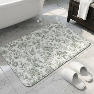Tapis De Bain Motif de toile fleurie vert sauge vintage