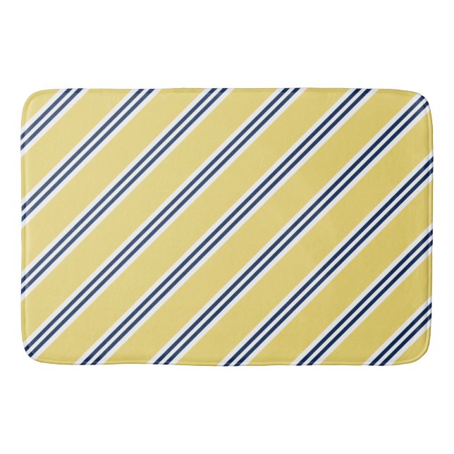 Tapis De Bain Motif de très bon goût jaune et bleu de rayures (Devant)