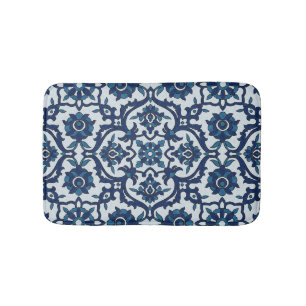 Tapis De Bain Motif de tuiles florales Azulejos bleu-portugais