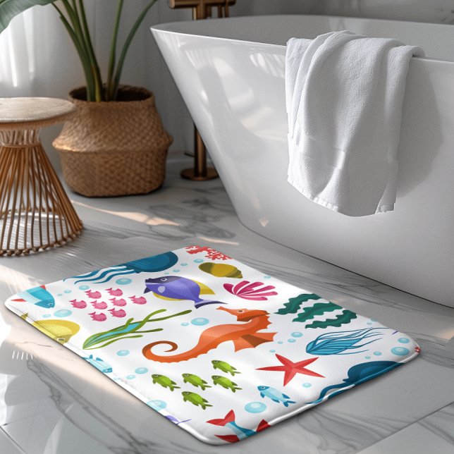 Tapis De Bain Motif de vie marine avec des animaux marins (Créateur téléchargé)