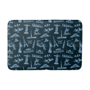 Tapis De Bain Motif de voyage dans le motif de bleus