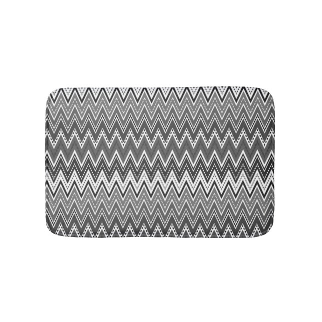 Tapis De Bain Motif de zigzag géométrique noir et blanc (Devant)