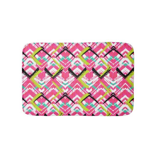Tapis De Bain Motif de zigzag rose tiré par la main (Devant)