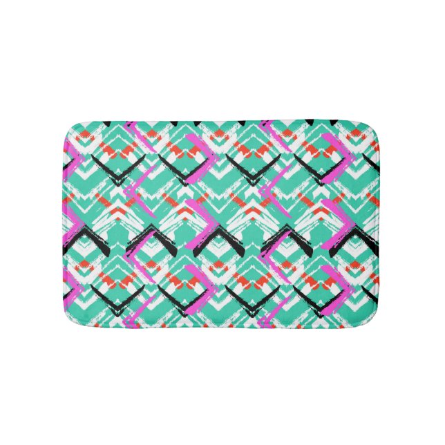 Tapis De Bain Motif de zigzag turquoise tiré par la main (Devant)