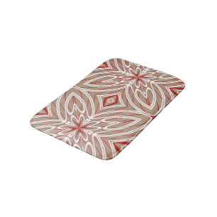 Tapis De Bain Motif Déco Nouveau Rétro Vintage Taupe Blanc Rouge
