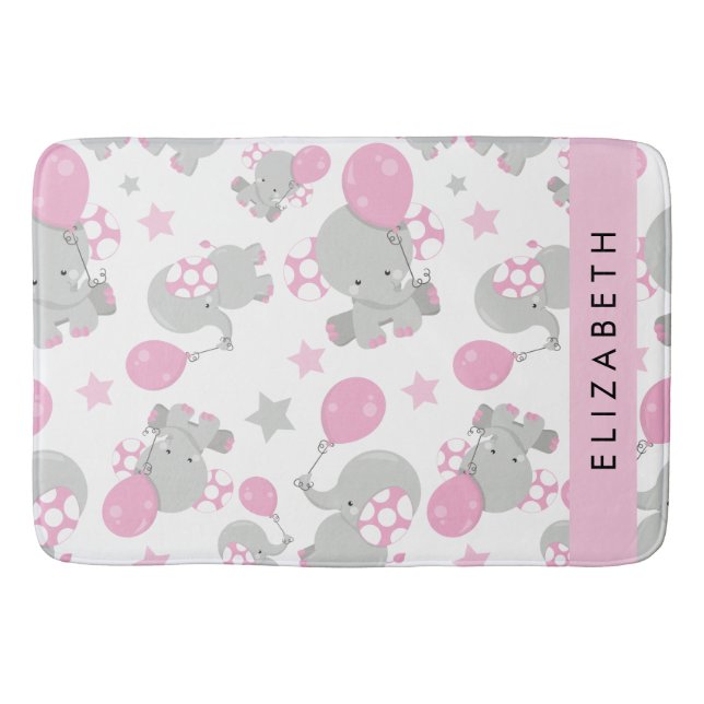 Tapis De Bain Motif D'Eléphants, Eléphants Mignons, Votre Nom (Devant)