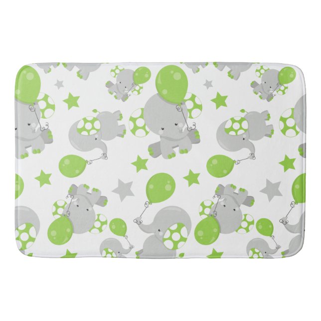 Tapis De Bain Motif Des Eléphants, Eléphants Mignons - Grey Vert (Devant)