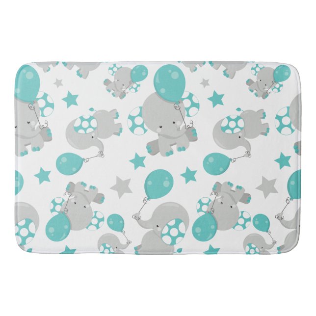 Tapis De Bain Motif Des Eléphants, Eléphants Mignons - Gris Bleu (Devant)