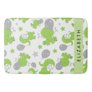 Tapis De Bain Motif Des Eléphants Verts, Étoiles, Votre Nom