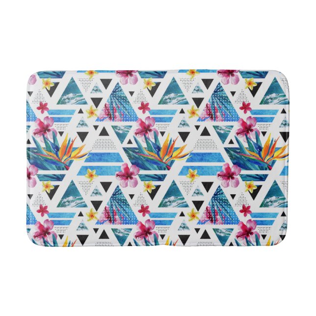 Tapis De Bain Motif des fleurs tropicales géométriques (Devant)