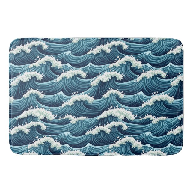 Tapis De Bain Motif des vagues de l'océan bleu (Devant)