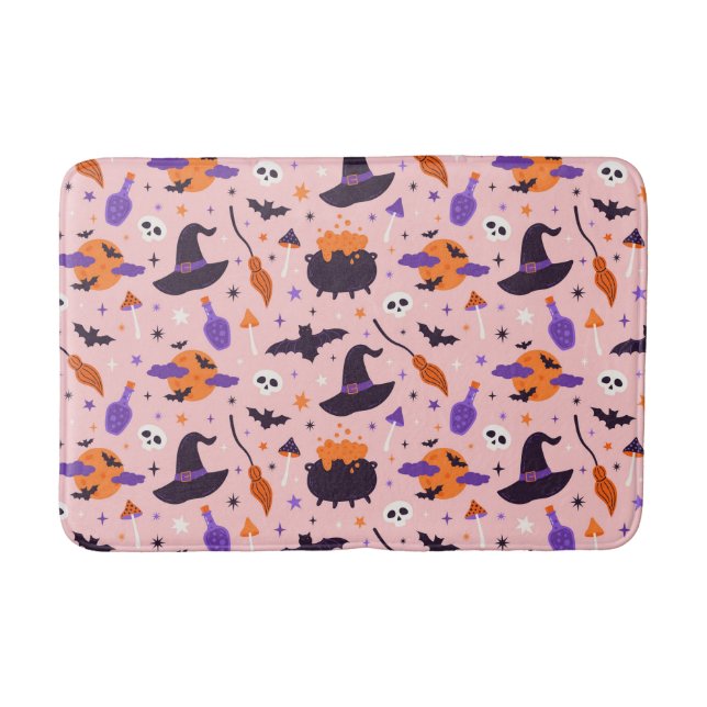 Tapis De Bain Motif d'Halloween mou et rose (Devant)