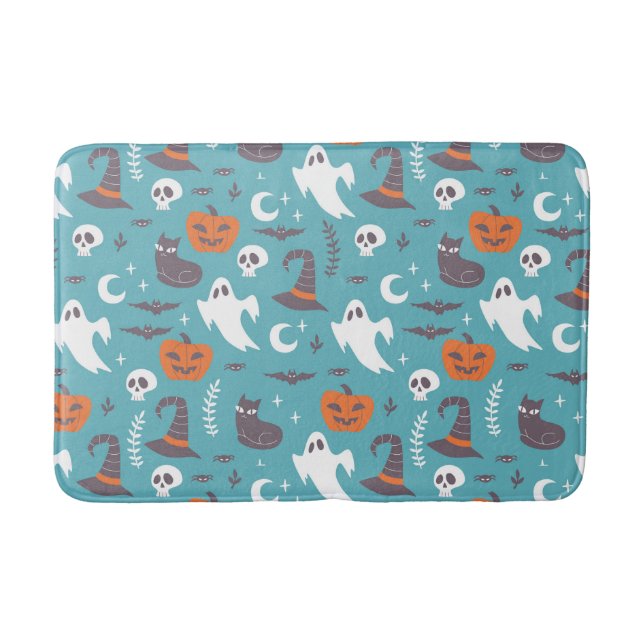 Tapis De Bain Motif d'Halloween Turquoise amusant (Devant)
