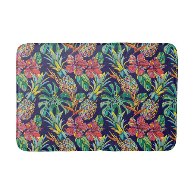 Tapis De Bain Motif d'hibiscus à ananas tropicaux (Devant)