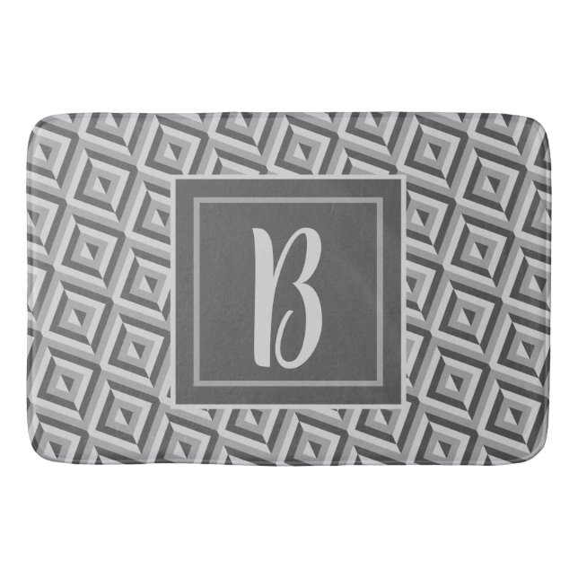 Tapis De Bain Motif diamant à trois tons gris monogramme (Devant)