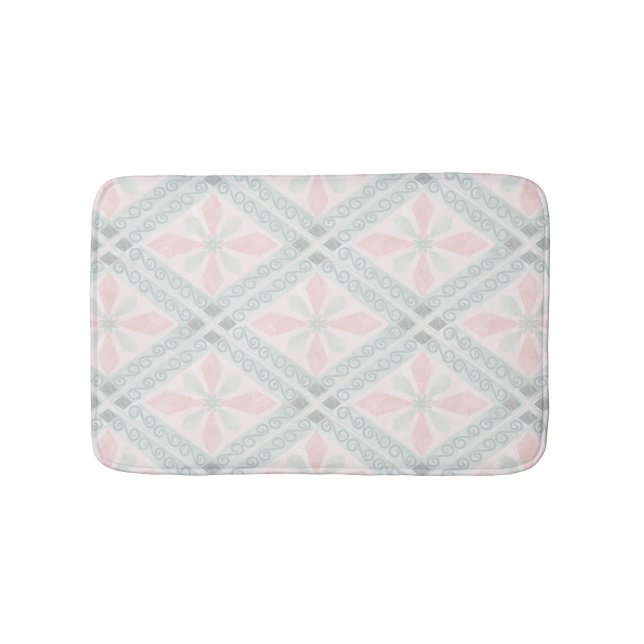 Tapis De Bain Motif diamant pastel vert et rose (Devant)