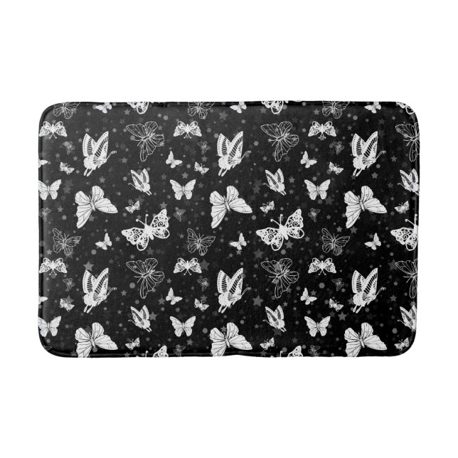 Tapis De Bain Motif d'illustration noir blanc papillon (Devant)