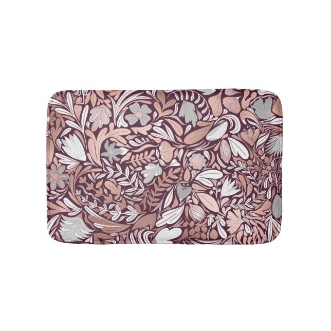 Tapis De Bain Motif d'illustrations florales de Bourgogne rose (Devant)
