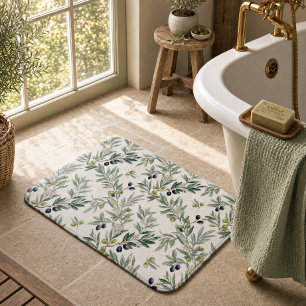 Tapis De Bain Motif d'olive de campagne française à l'aquarelle